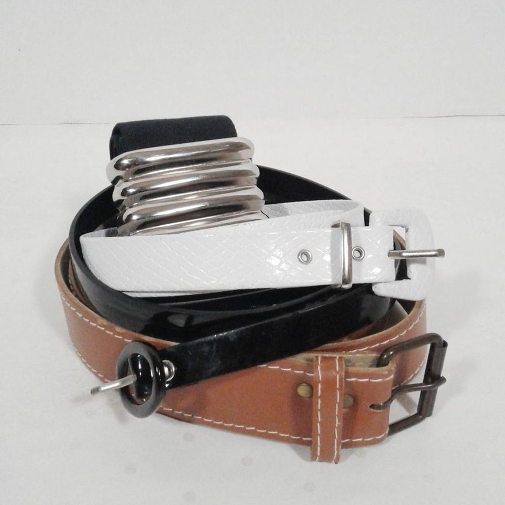 4 Belts White Snakeskin Black Brown